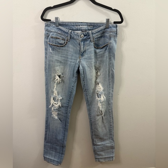 American Eagle Outfitters Denim - AMERICAN EAGLE Women’s Skinny Stretch Jeans SIZE 8R Studded Trim Distressed